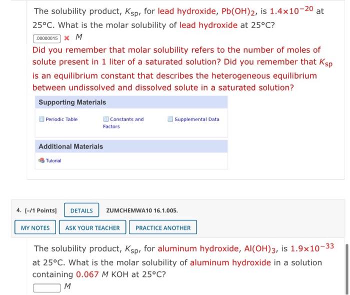 Solved The solubility product, Ksp, for lead hydroxide,