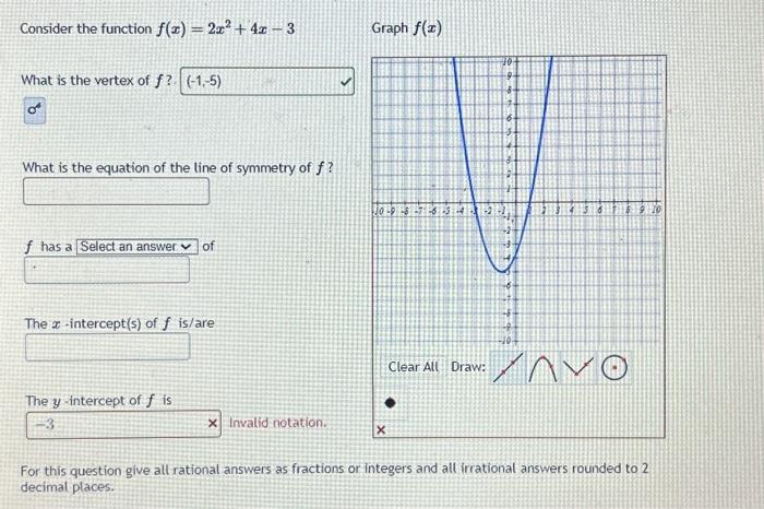 Solved Consider The Function F X 2x2 4x−3 Graph F X What