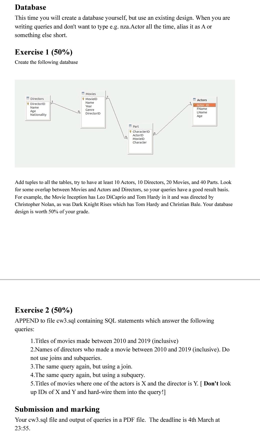 Solved Database This time you will create a database | Chegg.com