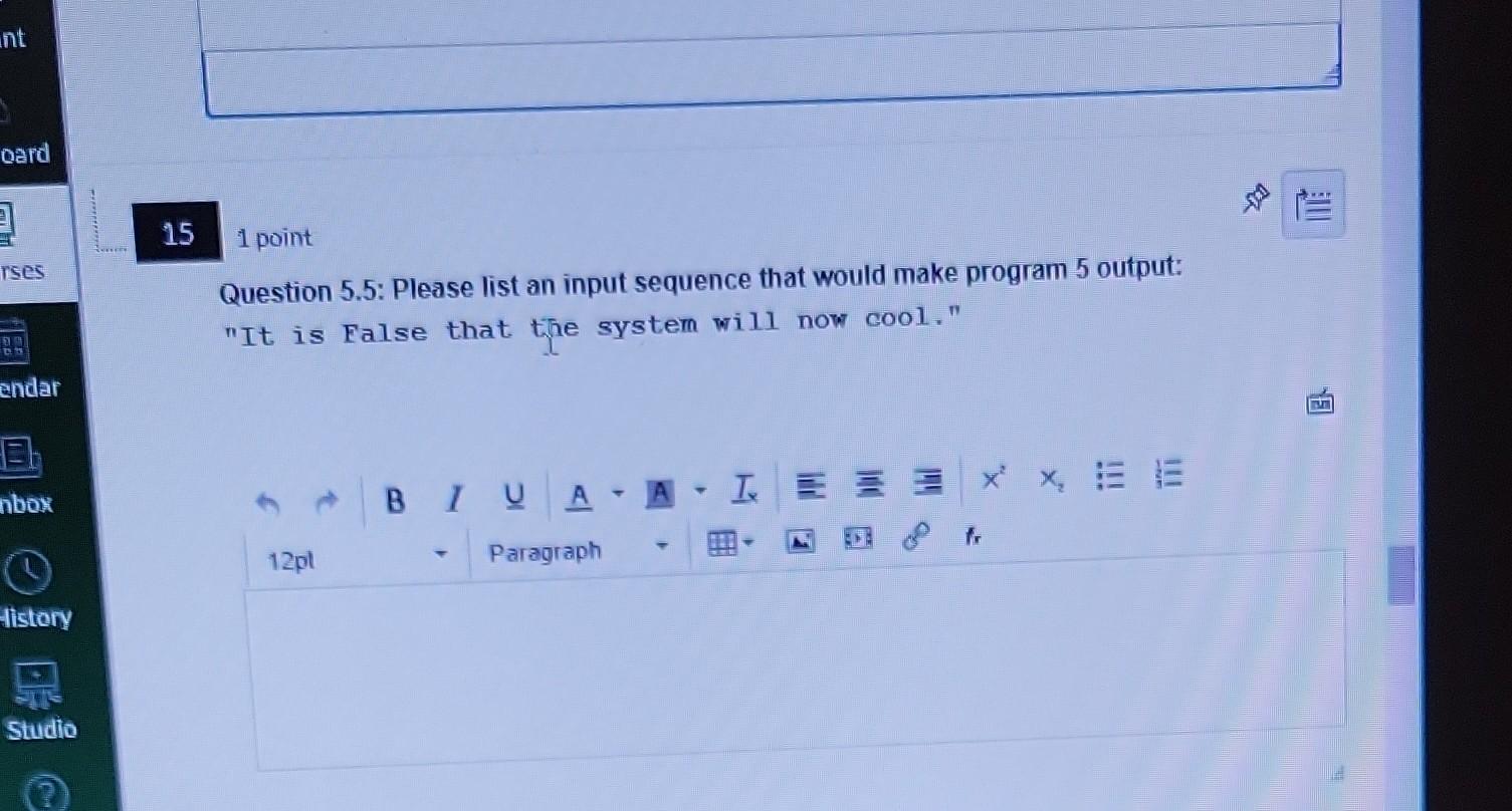 1 Point Question 5.5: Please List An Input Sequence | Chegg.com