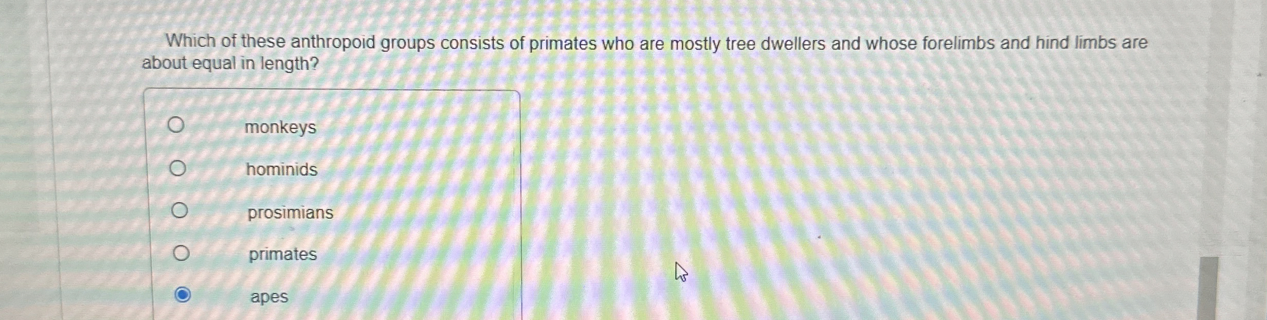 Solved Which of these anthropoid groups consists of primates | Chegg.com