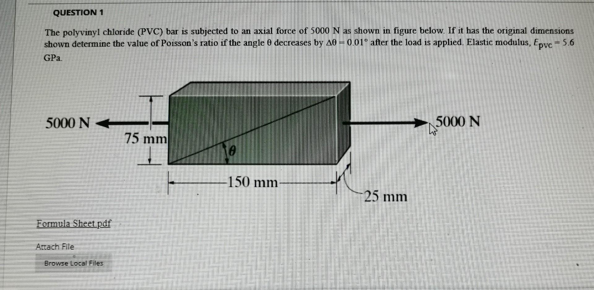 Solved QUESTION 1 The polyvinyl chloride (PVC) bar is | Chegg.com