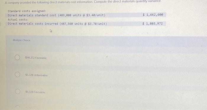 Solved A company provided the following direct materials | Chegg.com