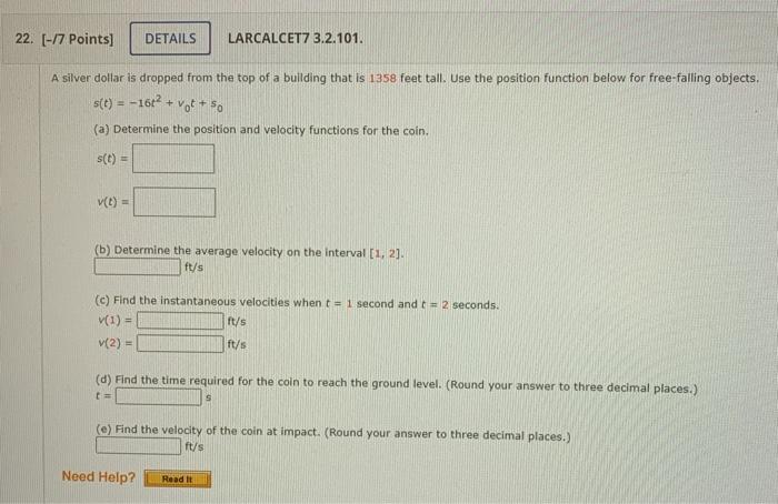 Solved 22. [-17 Points) DETAILS LARCALCET7 3.2.101. A silver | Chegg.com