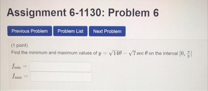 Solved Assignment 6-1130: Problem 6 Previous Problem Problem | Chegg.com