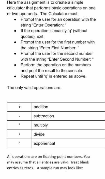 Solved Here the assignment is to create a simple calculator | Chegg.com