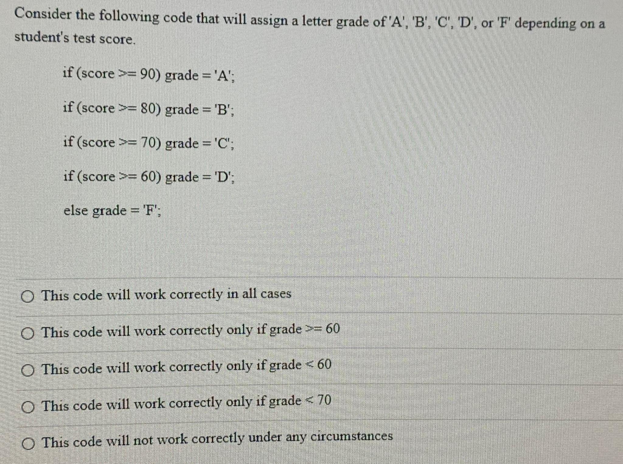 solved-consider-the-following-code-that-will-assign-a-letter-chegg