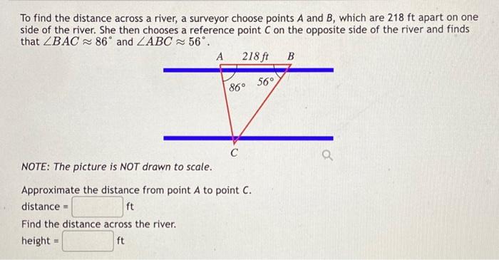 Solved To find the distance across a river, a surveyor | Chegg.com