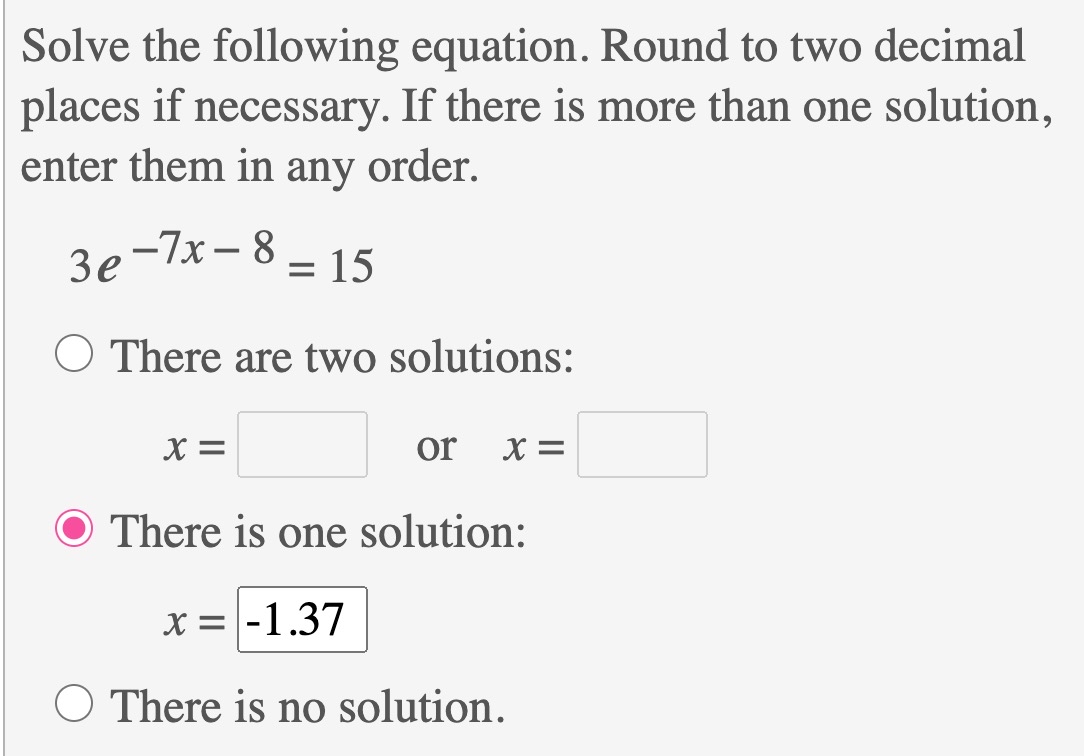 Solved Solve the following equation. Round to two decimal | Chegg.com