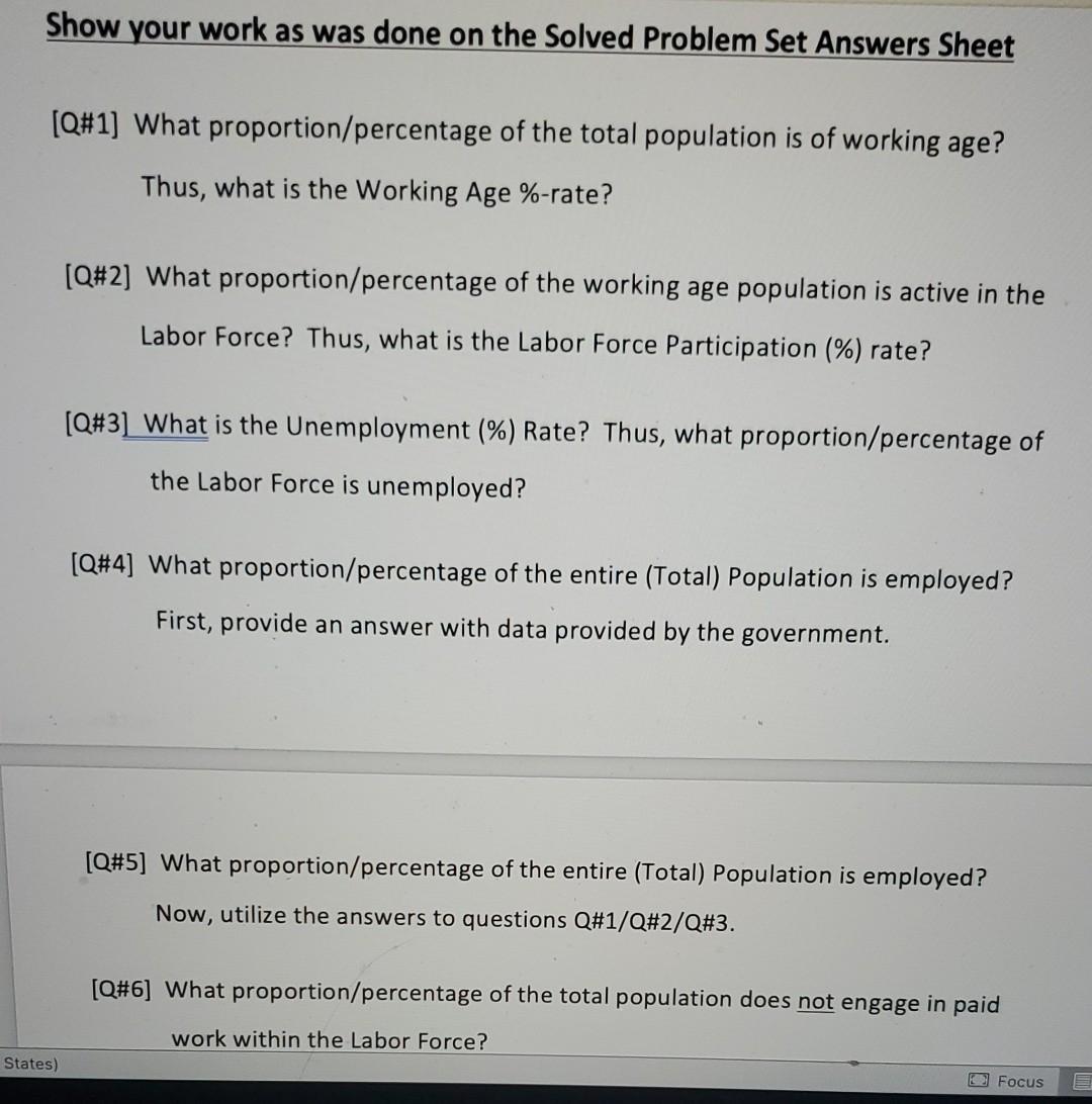 Solved Labor Market Indicators and Measures Problem Set