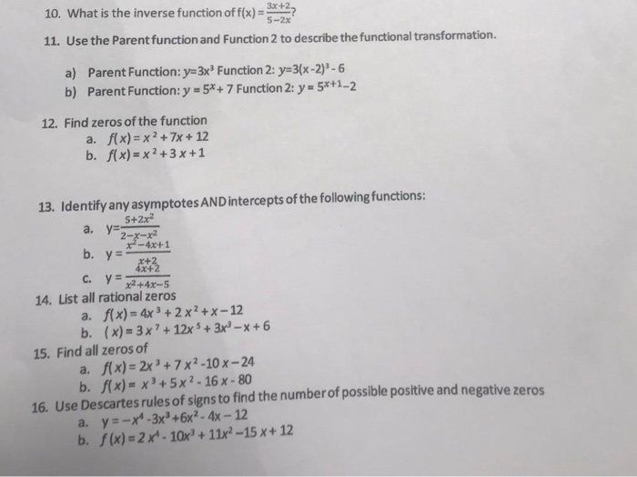 Solved 10 What Is The Inverse Function Of F X 11 Chegg Com