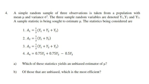 Solved 4. A simple random sample of three observations is | Chegg.com