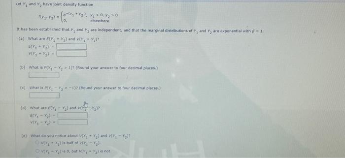 Solved Let Y1 And Y2 Have Joint Density Function