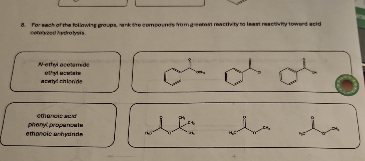 Solved For each of the following groups, rank the compounds | Chegg.com
