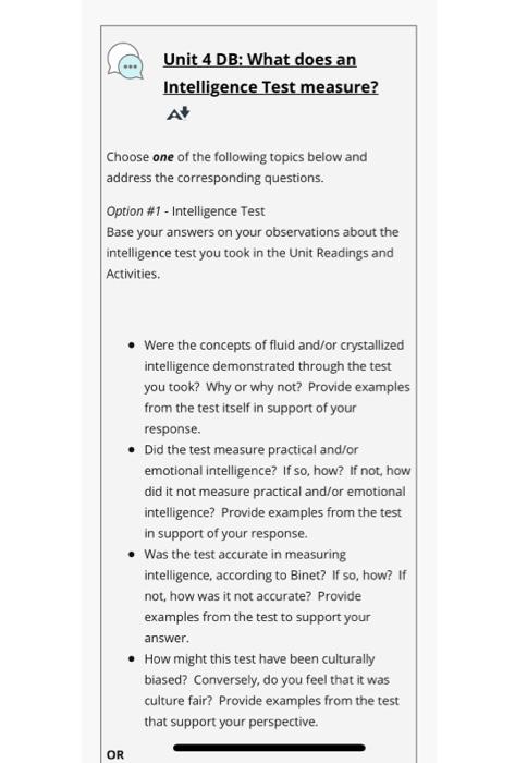 Solved Unit 4 DB: What does an Intelligence Test measure? A | Chegg.com