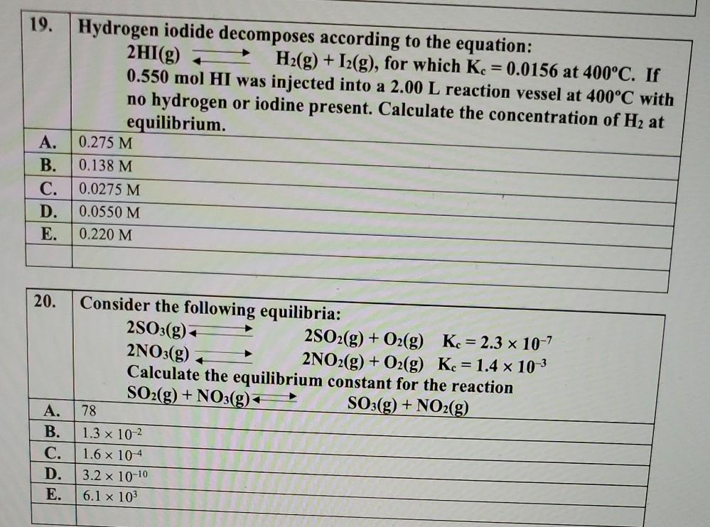 Solved 19. Hydrogen iodide according to the