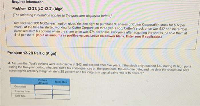 Solved Required information Problem 12-28 (LO 12-2) (Algo) | Chegg.com