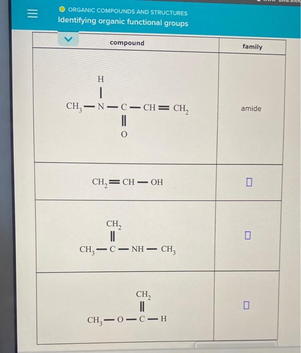 Solved ORGANIC COMPOUNDS AND STRUCTURES = Identifying | Chegg.com