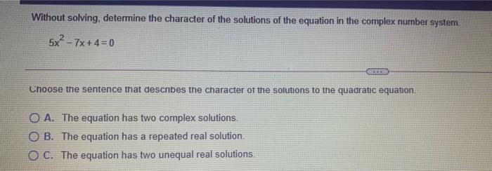 Solved Without solving, determine the character of the | Chegg.com