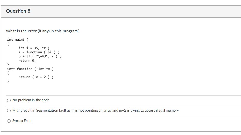 Solved Question 8What is the error (if any) ﻿in this | Chegg.com