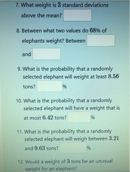 Solved The average weight of an elephant is 6.42 tons with a | Chegg.com