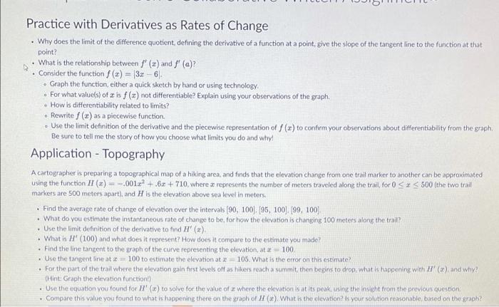 Solved . Practice with Derivatives as Rates of Change • Why | Chegg.com