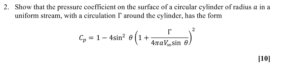 Solved Show that the pressure coefficient on ﻿the surface of | Chegg.com