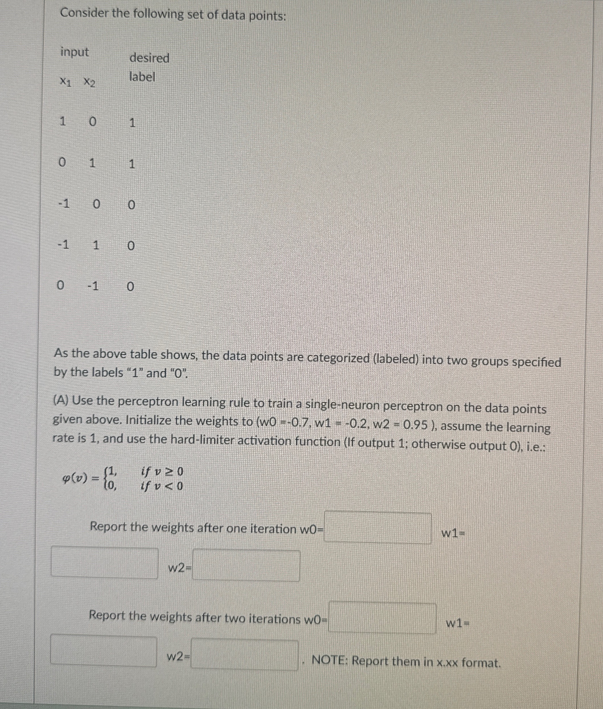 Solved Consider the following set of data points:input | Chegg.com