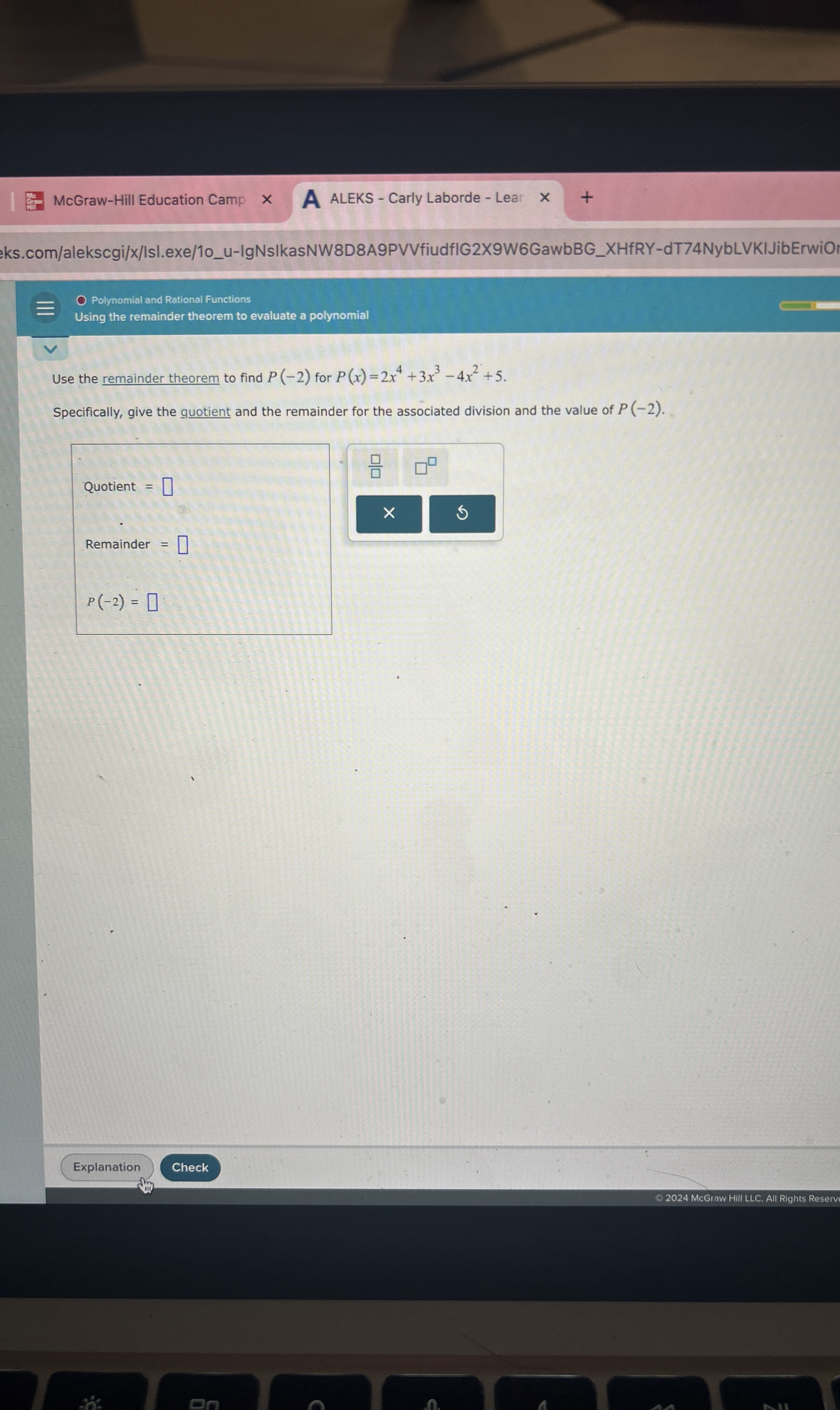 Solved McGrawHill Education CampALEKS ﻿Carly Laborde