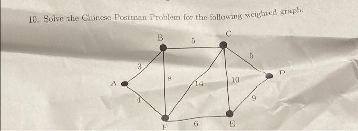 Solved 10. Solve the Chinese Postman Problem for the | Chegg.com