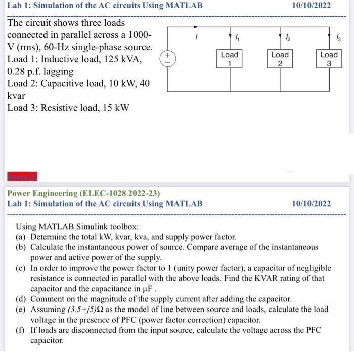 Solved Lab 1: Simulation of the AC circuits Using MATLAB | Chegg.com