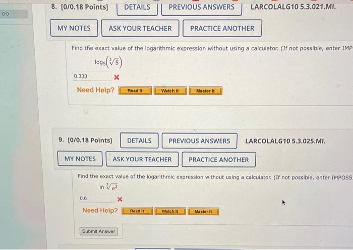 Solved Find the exact value of the logarithmic expression | Chegg.com