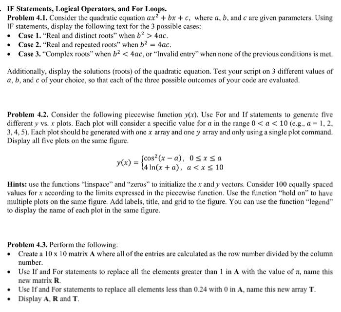 Solved IF Statements, Logical Operators, and For Loops. | Chegg.com