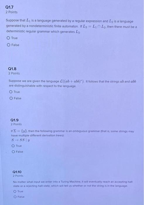 Solved Q1.7 2 Points Suppose That Li Is A Language Generated | Chegg.com