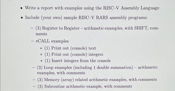 Solved • Write a report with examples using the RISC-V | Chegg.com