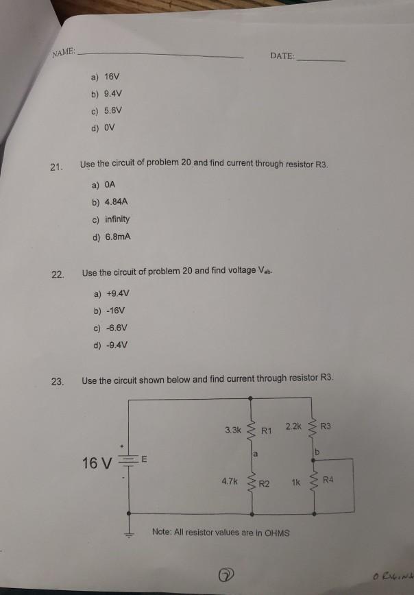 Solved 19. Use the circuit shown below and find current | Chegg.com