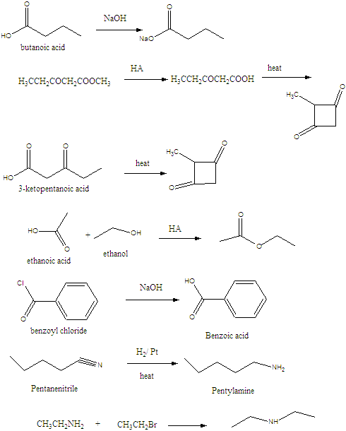 ) butanoic acid + NaOh-->b)H3CCH2COCH2COOCH3 +HA, | Chegg.com