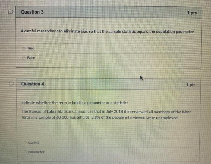 Solved D Question 1 1 pts A random sample is a | Chegg.com