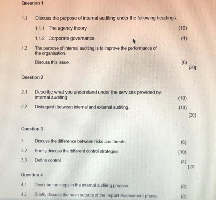 Solved 1.1 Discuss The Purpose Of Internal Auditing Under | Chegg.com