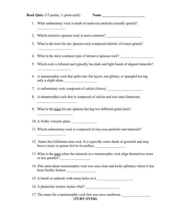 Solved Rock Quiz (15 points, 1 point each) Name 1. What