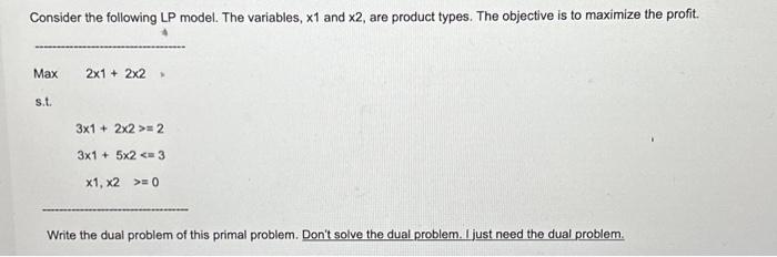 Solved Consider the following LP model. The variables, x1 | Chegg.com