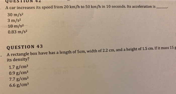 Questtun 42 A Car Increases Its Speed From Km H To Chegg Com