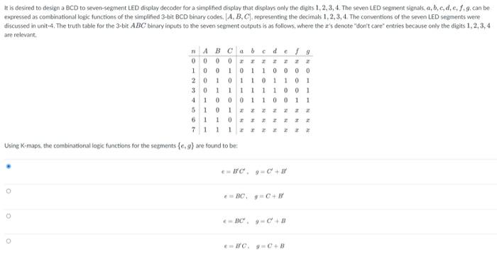 Solved It is desired to design a BCD to seven-segment LED | Chegg.com