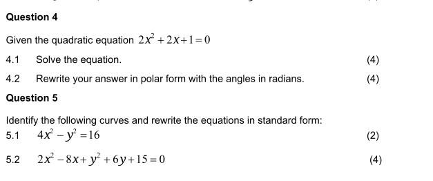 Solved Given the quadratic equation 2x2+2x+1=0 4.1 Solve the | Chegg.com