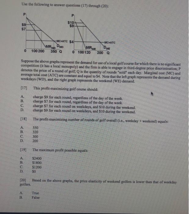 Solved Use the following to answer questions (17) through | Chegg.com