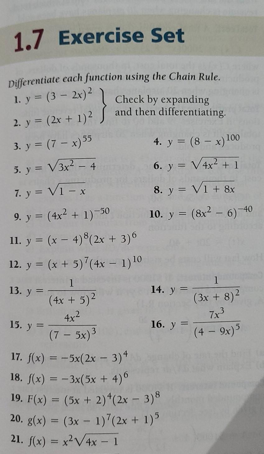 Solved 1.7 Exercise Set Differentiate each function using | Chegg.com