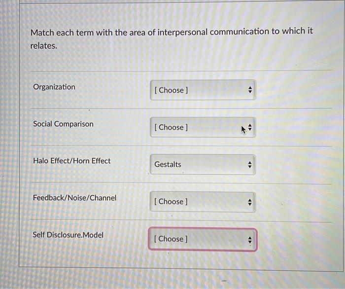 Solved Match Each Term With The Area Of Interpersonal | Chegg.com