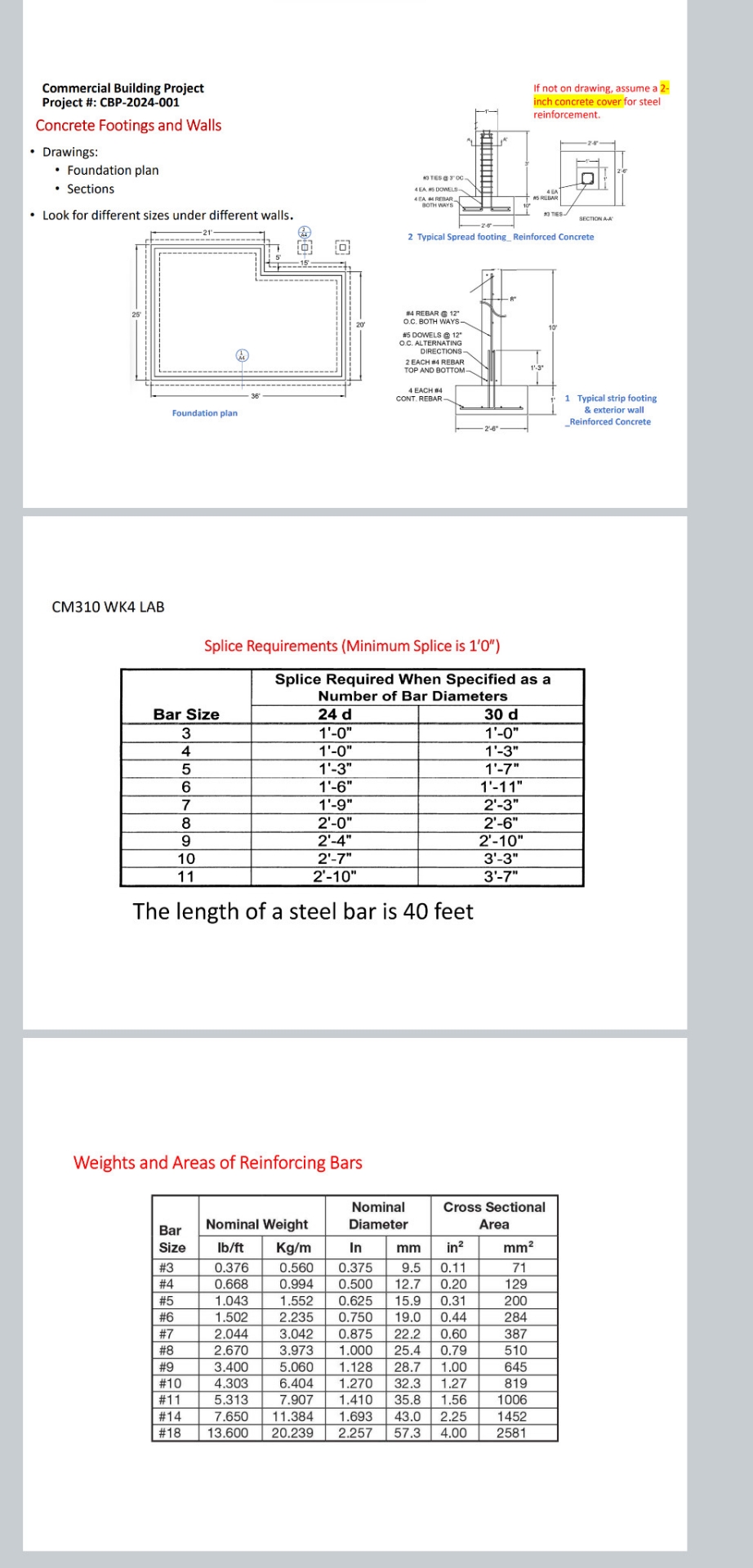 Solved Calculate the concrete volume and rebar weight for