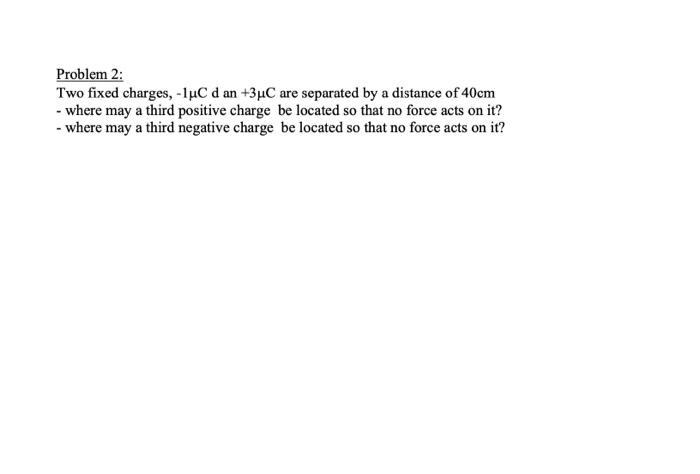Solved Problem 2: Two fixed charges, -1μC d an +3μC are | Chegg.com