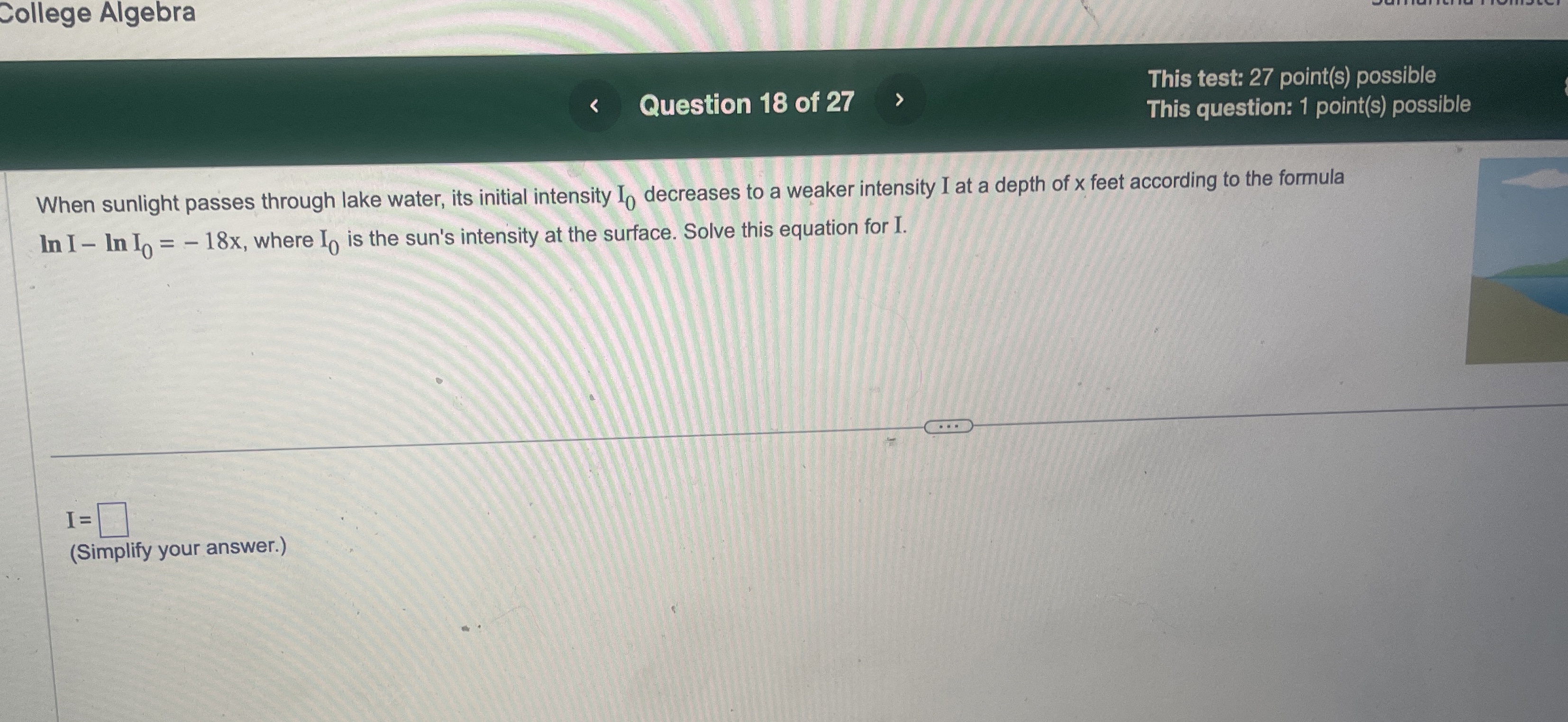 Solved College AlgebraQuestion 18 ﻿of 27This test: 27 | Chegg.com